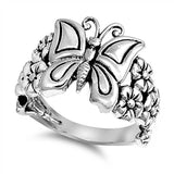 Sterling Silver Butterfly and Plumeria Shaped Plain Rings and Face Height 16mmAnd Band Width 3mm