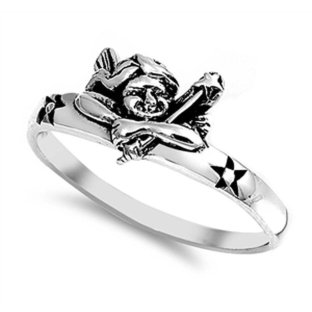 Sterling Silver Angel Shaped Plain RingsAnd Face Height 9mmAnd Band Width 2mm