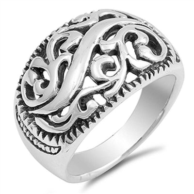 Sterling Silver Leaf Shaped Plain RingsAnd Face Height 14mmAnd Band Width 4mm