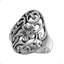 Load image into Gallery viewer, Sterling Silver Oxidized Flower And Vines Shaped Plain RingsAnd Face Height 24mmAnd Band Width 3mm