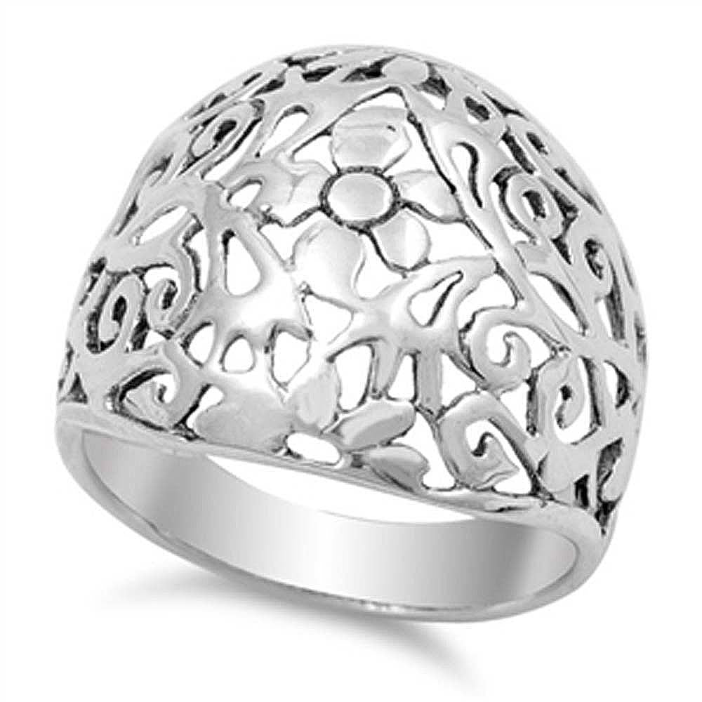 Sterling Silver Plumeria Shaped Plain RingsAnd Band Width 5mmAnd Face Height 20mm