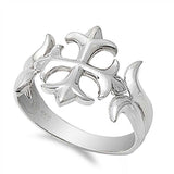 Sterling Silver Rhodium Plated Cross Shaped Plain RingsAnd Face Height 17mmAnd Band Width 4mm