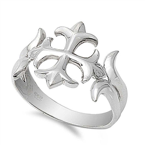 Sterling Silver Rhodium Plated Cross Shaped Plain RingsAnd Face Height 17mmAnd Band Width 4mm