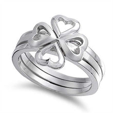 Load image into Gallery viewer, Sterling Silver Rhodium Plated Satin Heart Clover Shaped Plain RingsAnd Face Height 14mmAnd Band Width 5mm