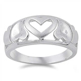 Sterling Silver Rhodium Plated Matte Finish Heart Shaped Plain RingsAnd Face Height 3mmAnd Band Width 3mm