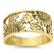 Load image into Gallery viewer, Sterling Silver Yellow Gold Plated Sunflower Shaped Plain RingsAnd Face Height 14mm