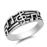 Sterling Silver Stylish Music Notes Design Ring with Face Height of 8MM