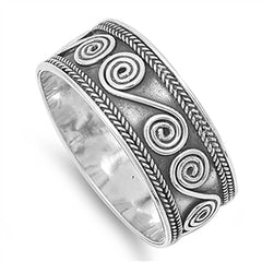 Sterling Silver Modish Antique Style Bali Swirl and Rope Design Ring with Band Width of 9MM