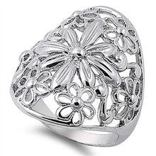 Load image into Gallery viewer, Sterling Silver Rhodium Plated Plumeria Shaped Plain RingsAnd Face Height 28mmAnd Band Width 3mm