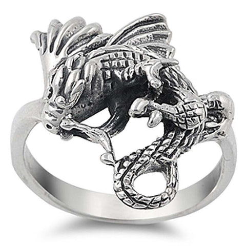 Sterling Silver Oxidized Dragon Shaped Plain RingsAnd Face Height 20mmAnd Band Width 3mm