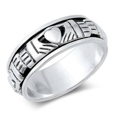 Sterling Silver Oxidized Spinner Claddagh Shaped Plain RingsAnd Band Width 9mm
