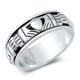 Sterling Silver Oxidized Spinner Claddagh Shaped Plain RingsAnd Band Width 9mm