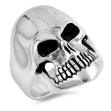 Sterling Silver Grinning Skull Ring with Ring Face Height of 27MM