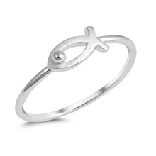 Load image into Gallery viewer, Rhodium Plated Sterling Silver Fancy Christian Fish Ring with Ring Face Height of 5MM