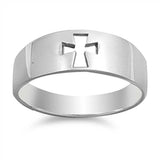 Sterling Silver PlainT Thick Band with Open Cut Cross RingAnd Face Height of 7MM