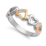 Sterling Silver Trendy Open Cut Heart with Gold Plated Heart Two Tone RingAnd Face Height of 7MM