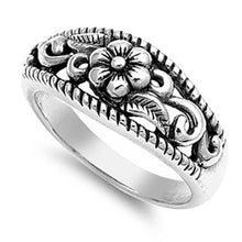 Load image into Gallery viewer, Sterling Silver Vintage Daisy and Vine Design and Twisted Edge Wide Band Ring with Face Height of 9MM