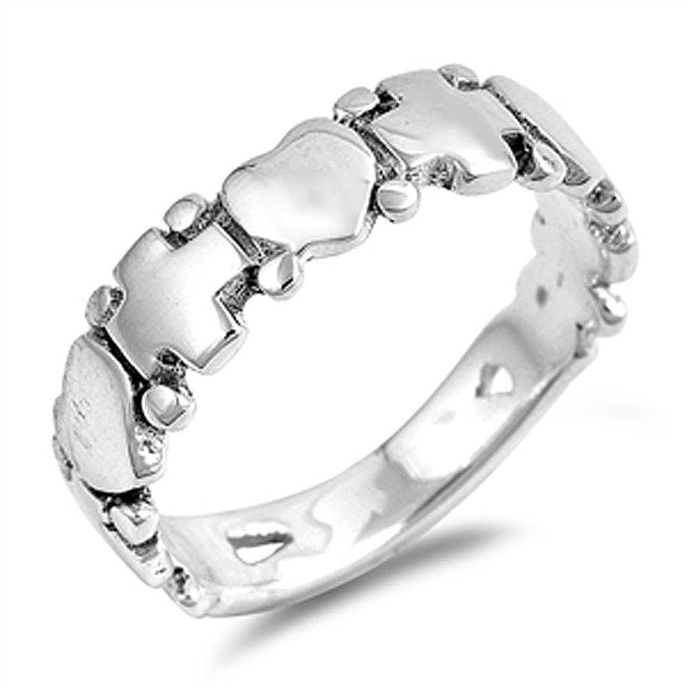 Sterling Silver Vintage Heart and Cross Band Ring with Face Height of 6MM
