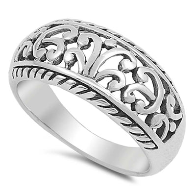 Sterling Silver Filigree Design and Twisted Edge Ring with Face Width of 10MM
