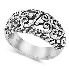 Load image into Gallery viewer, Sterling Silver Fancy Filigree Heart Design and Twisted Edge Wide Band Ring with Face Width of 11MM