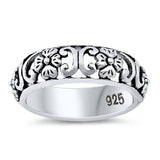 Sterling Silver Vintage Flower Design Band Ring with Face Width of 13MM