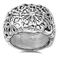 Load image into Gallery viewer, Sterling Silver Flower Shaped Plain RingsAnd Face Width 15mm