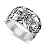 Sterling Silver Trendy Plumeria Wide Band Ring with Face Height of 13MM