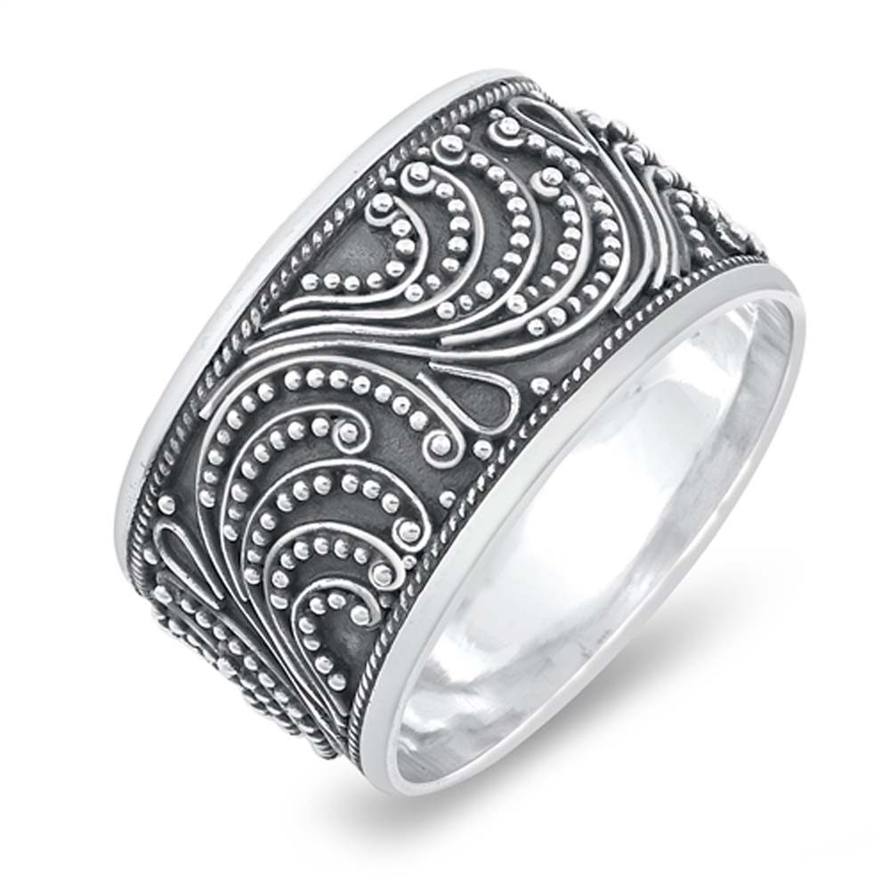 Sterling Silver Vintage Handmade Balinese Design Ring with Face Height of 12MM