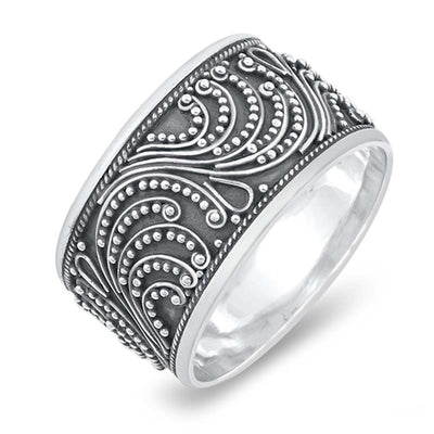 Sterling Silver Vintage Handmade Balinese Design Ring with Face Height of 12MM