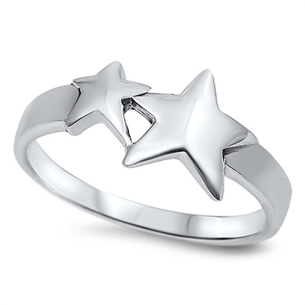 Sterling Silver Star Shaped Plain RingsAnd Face Height 9mmAnd Band Width 2mm