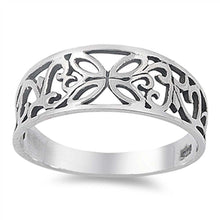 Load image into Gallery viewer, Sterling Silver Fancy Flower Design Band Ring with Face Height of 8MM