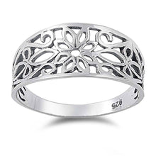 Load image into Gallery viewer, Sterling Silver Fancy Flower Design Wide Band Ring with Face Height of 10MM