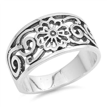 Load image into Gallery viewer, Sterling Silver Stylish Flower and Vine Wide Band Ring with Face Height of 10MM