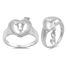 Load image into Gallery viewer, Sterling Silver Heart And Key Shaped Plain RingsAnd Face Height 13mmAnd Band Width 2mmAnd Weight 4.7grams