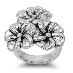 Sterling Silver Plumeria Flower Shaped Plain RingsAnd Face Height 29mmAnd Band Width 5mm