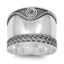 Load image into Gallery viewer, Sterling Silver Fancy Tribal Bali Wide Band Ring with Face Height of 18MM