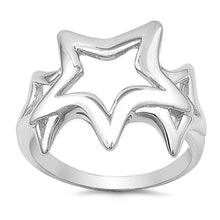 Load image into Gallery viewer, Sterling Silver Fancy Triple Star Ring with Face Height of 19MM