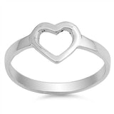 Sterling Silver Plain Open Cut Heart Ring with Face Height of 8MM