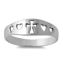 Load image into Gallery viewer, Sterling Silver Cross And Hearts Ring
