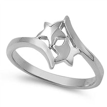 Load image into Gallery viewer, Sterling Silver Fancy Stylish Double Star Ring with Face Height of 11MM