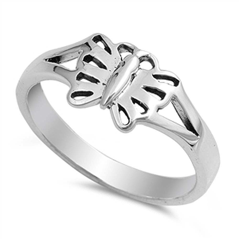 Sterling Silver Fancy Butterfly Ring with Face Height of 7MM