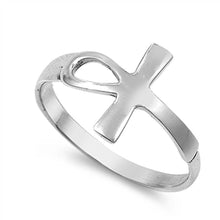Load image into Gallery viewer, Sterling Silver Plain Sideway Ankh Ring with Face Height of 12MM