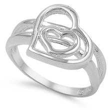 Load image into Gallery viewer, Sterling Silver Stylish Double Heart Ring and Fancy Band with Face Height of 12MM