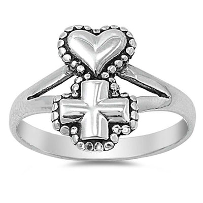 Sterling Silver Elegant Cross and Heart on Top with Face Height of 14MM