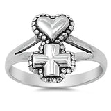 Sterling Silver Elegant Cross and Heart on Top with Face Height of 14MM