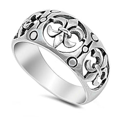 Sterling Silver Stylish Fleur De Lise Wide Band Ring with Face Height of 11MM