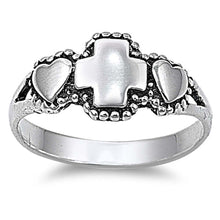 Load image into Gallery viewer, Sterling Silver Cross and Heart Ring with Face Height of 9MM