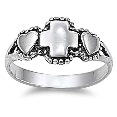 Sterling Silver Cross and Heart Ring with Face Height of 9MM