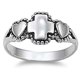 Sterling Silver Cross and Heart Ring with Face Height of 9MM