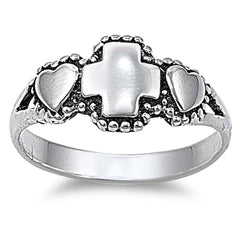 Sterling Silver Cross and Heart Ring with Face Height of 9MM